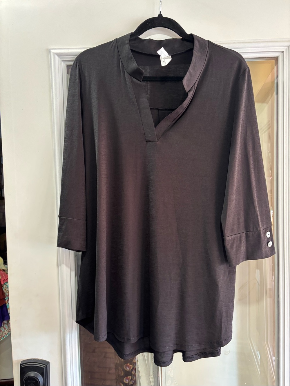 Honeyme Black Long Sleeve V-Notch Tunic Shirt